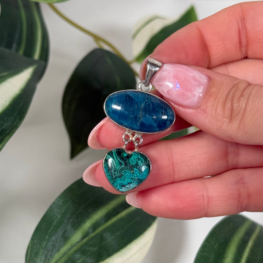 Blue apatite x malacholla heart pendant