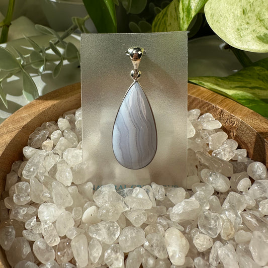 Blue lace agate pear shaped pendant