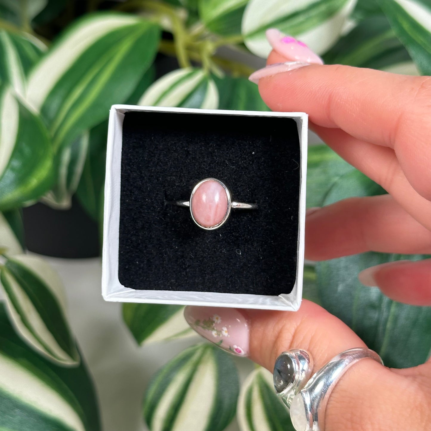 Pink opal oval ring (sizes 5, 6, 7, 8, 9, 10)