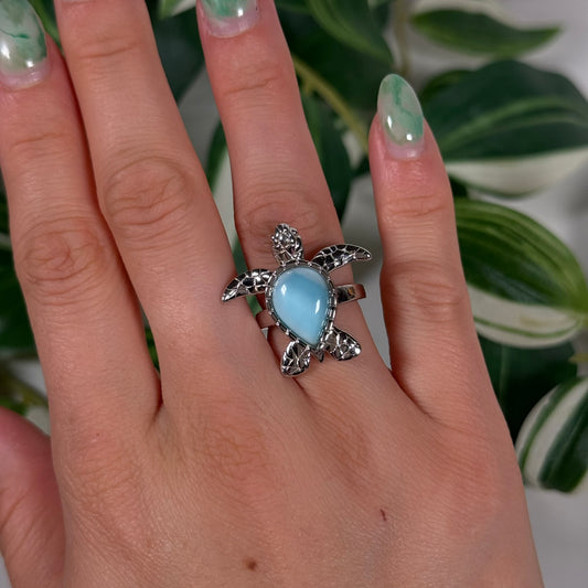 Size 6 larimar turtle ring