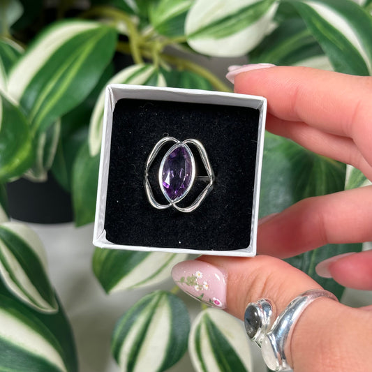 Size 7 amethyst cage ring