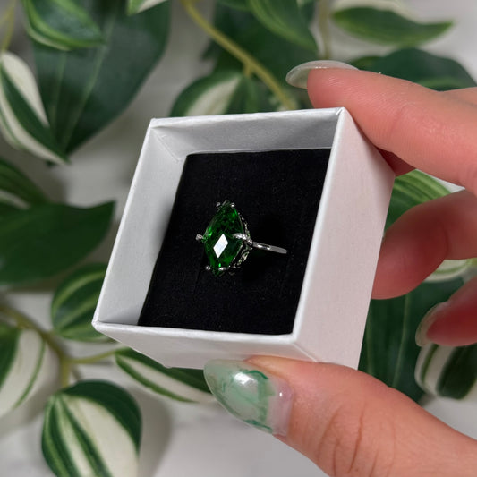 Size 7.5 Helenite with cubic zirconia ring