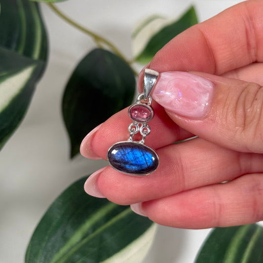 Pink tourmaline x labradorite pendant