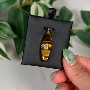 Tigers eye with faceted citrine pendant