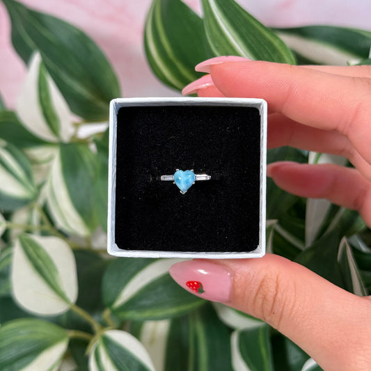 Size 7 larimar/cubic zirconia heart ring