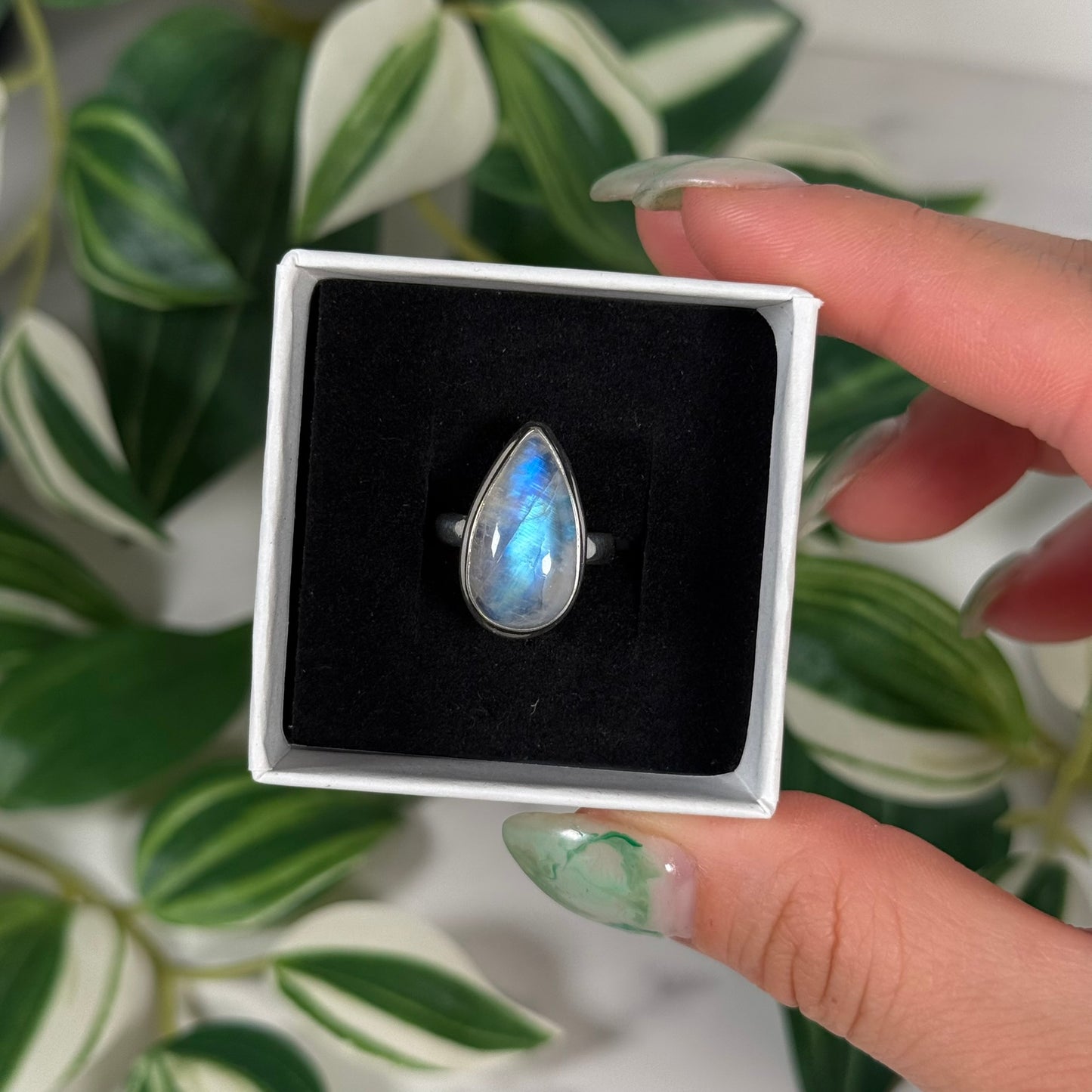 Size 5 teardrop moonstone ring