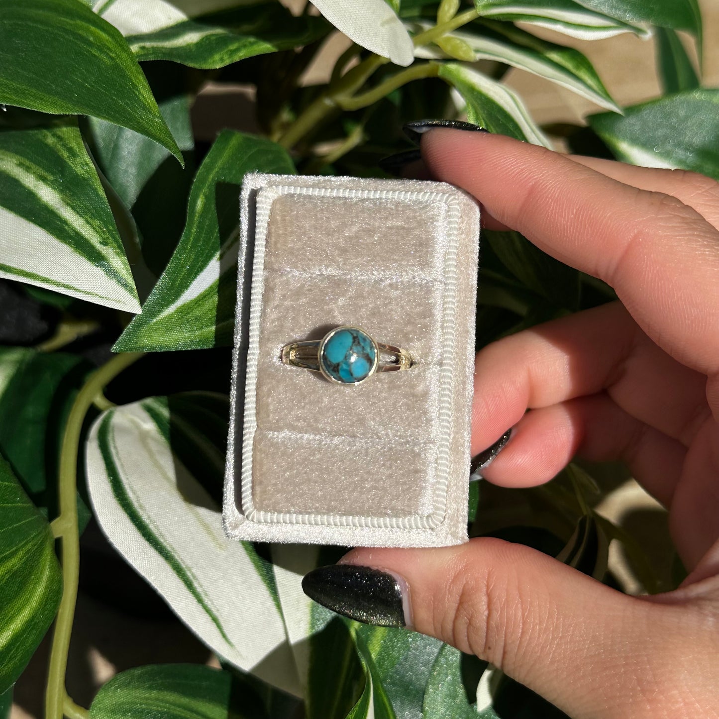 Gold plated size 8 turquoise ring