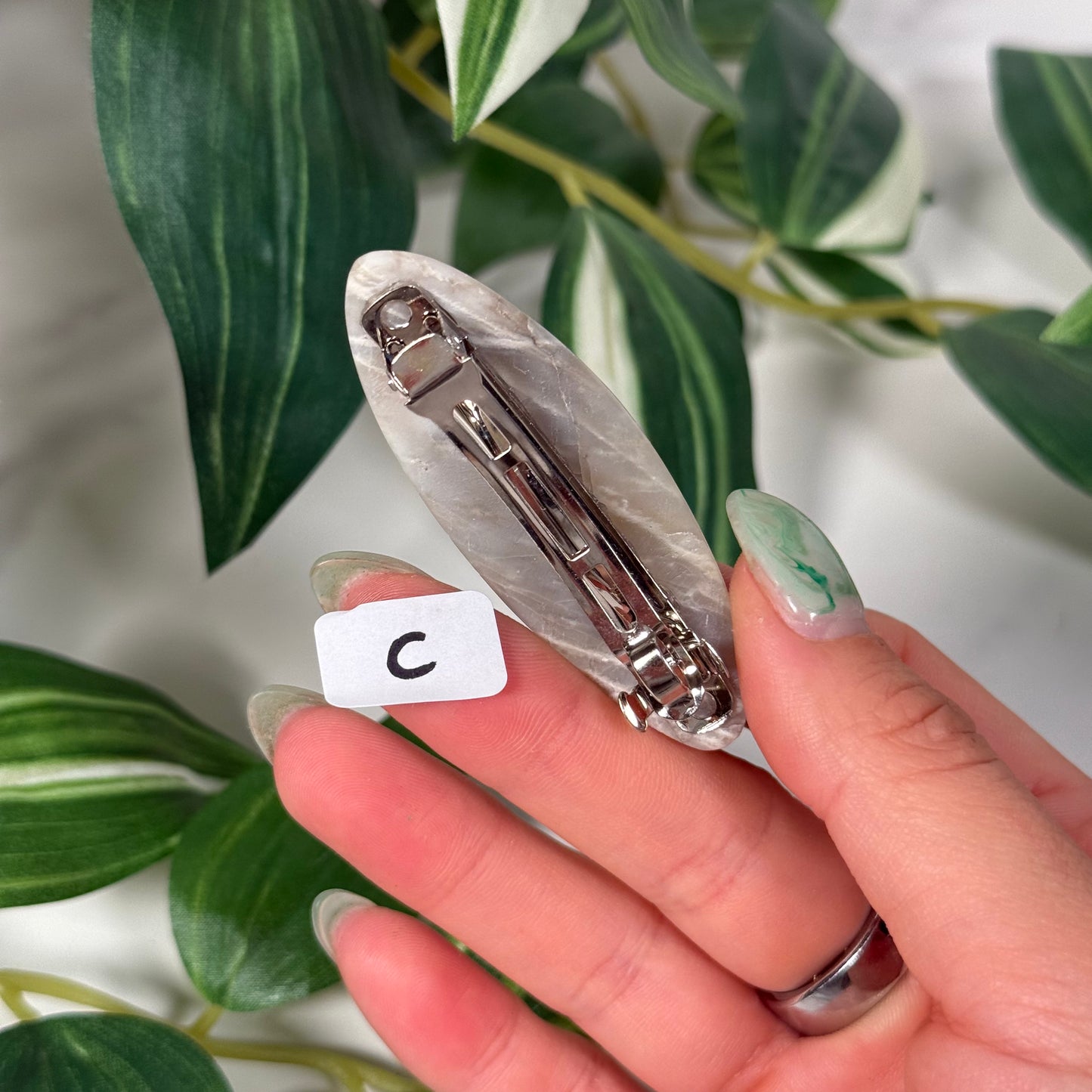 Green moonstone hair clip C