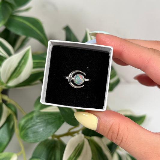 Ethiopian opal moon ring (sizes 6, 9)
