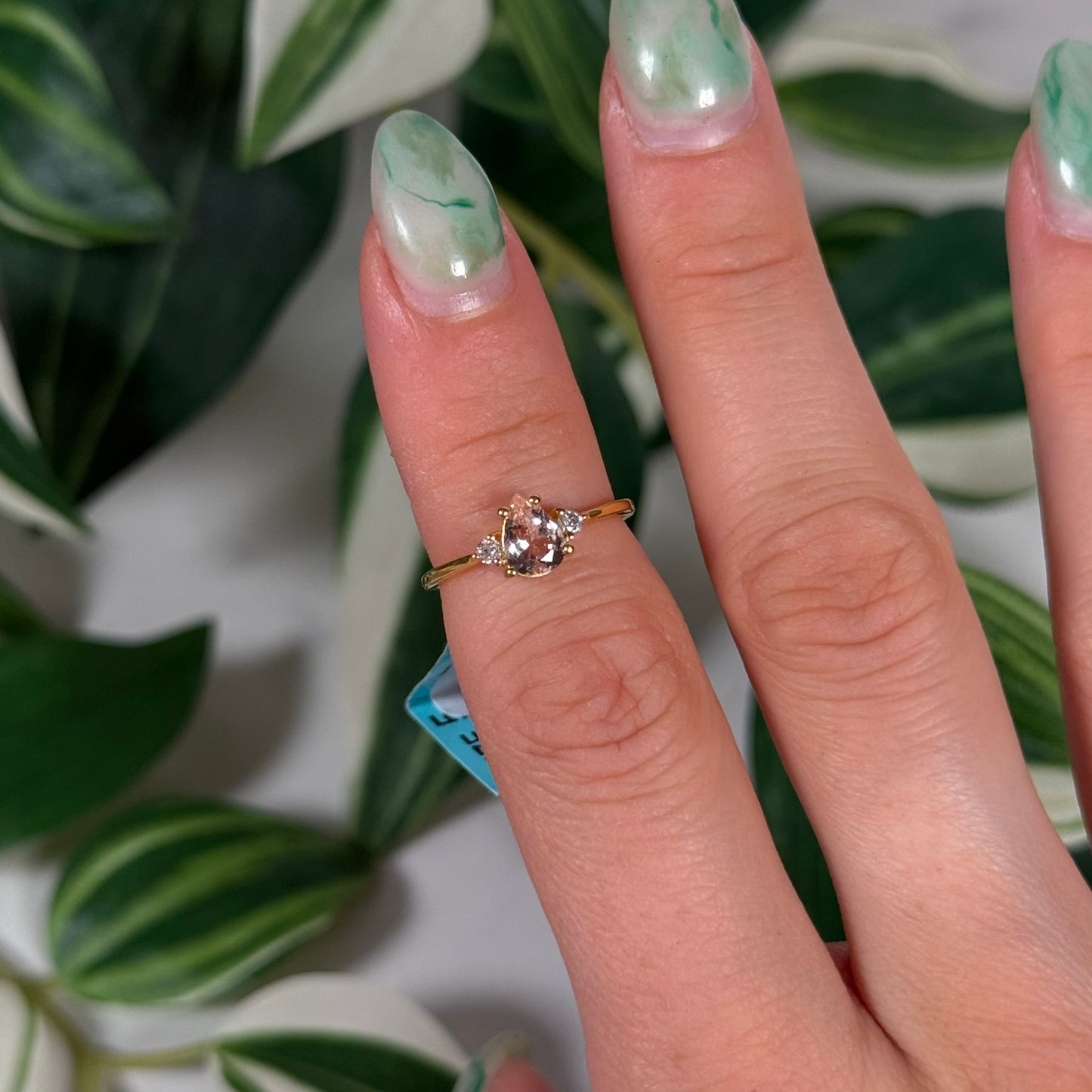 Size 5 gold plated morganite with natural diamond ring