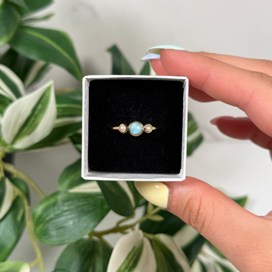 Size 12 gold plated larimar/pearl ring