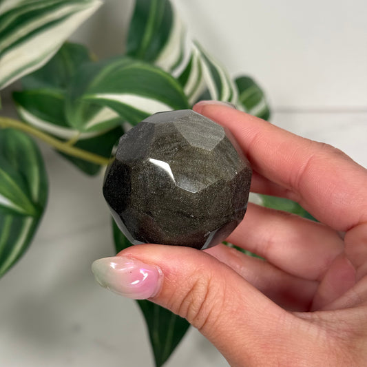 Obsidian faceted sphere