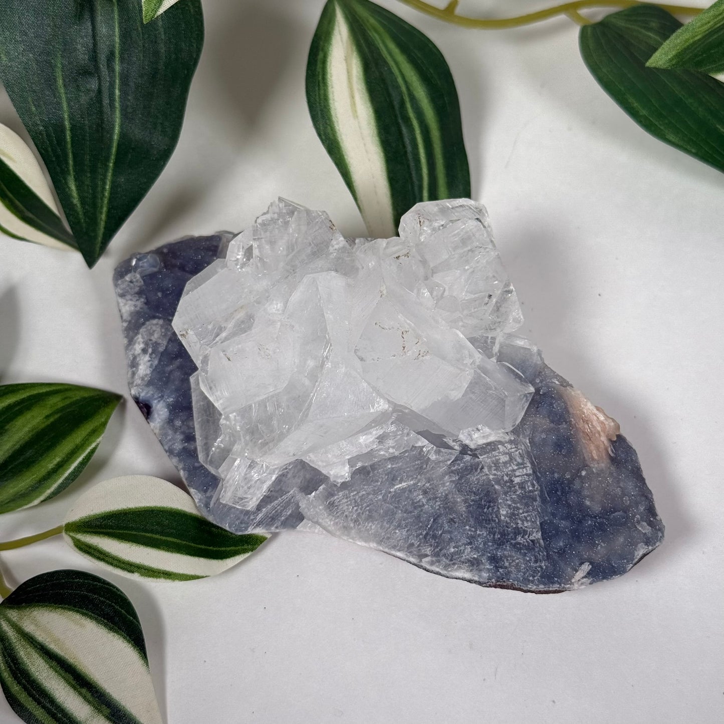 Apophyllite on blue chalcedony 115