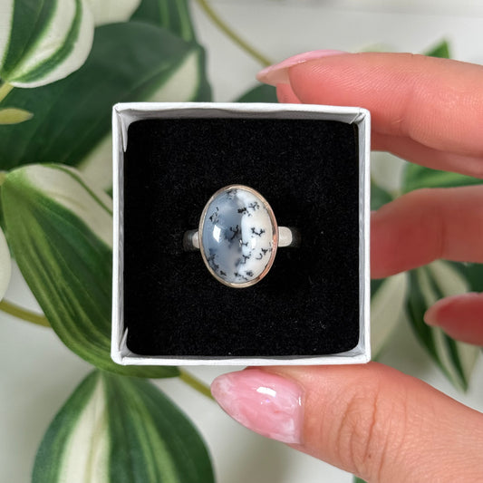 Size 7.5 dendritic opal ring