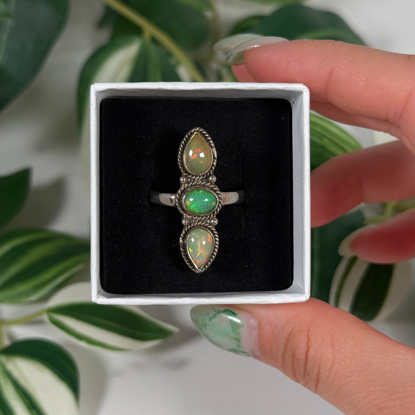 Size 12 triple Ethiopian opal ring