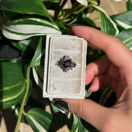 Size 7 ornate garnet ring