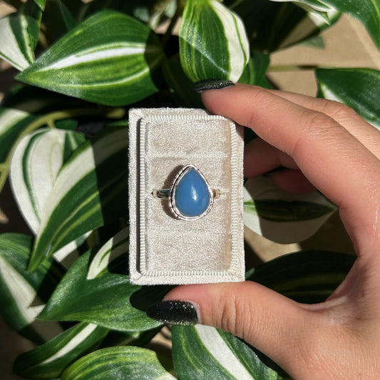 Size 11 blue chalcedony ring