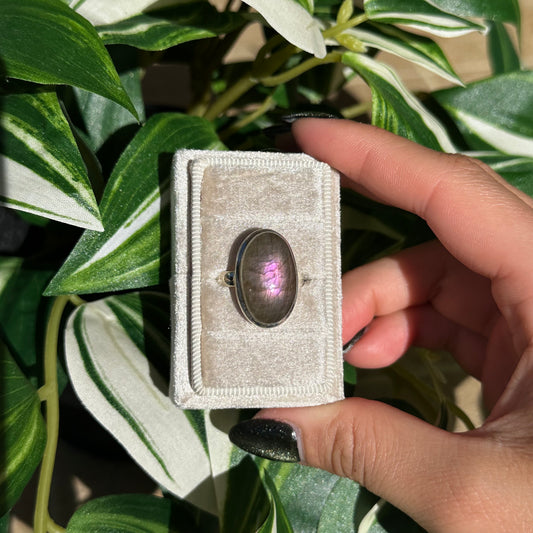 Size 8.5 oval pink labradorite ring