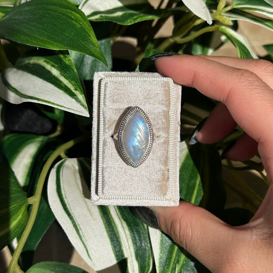 Size 7 rainbow moonstone marquis ring B