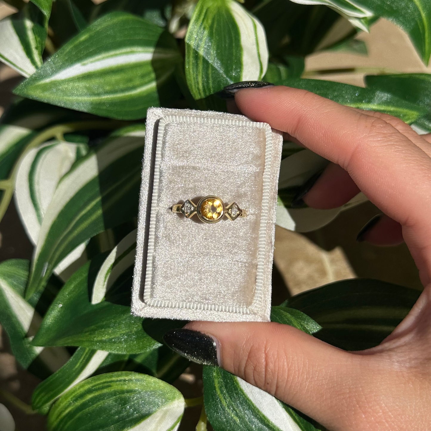 Gold plated size 10 citrine and white topaz ring