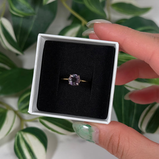Size 6 gold plated circle rainbow fluorite ring