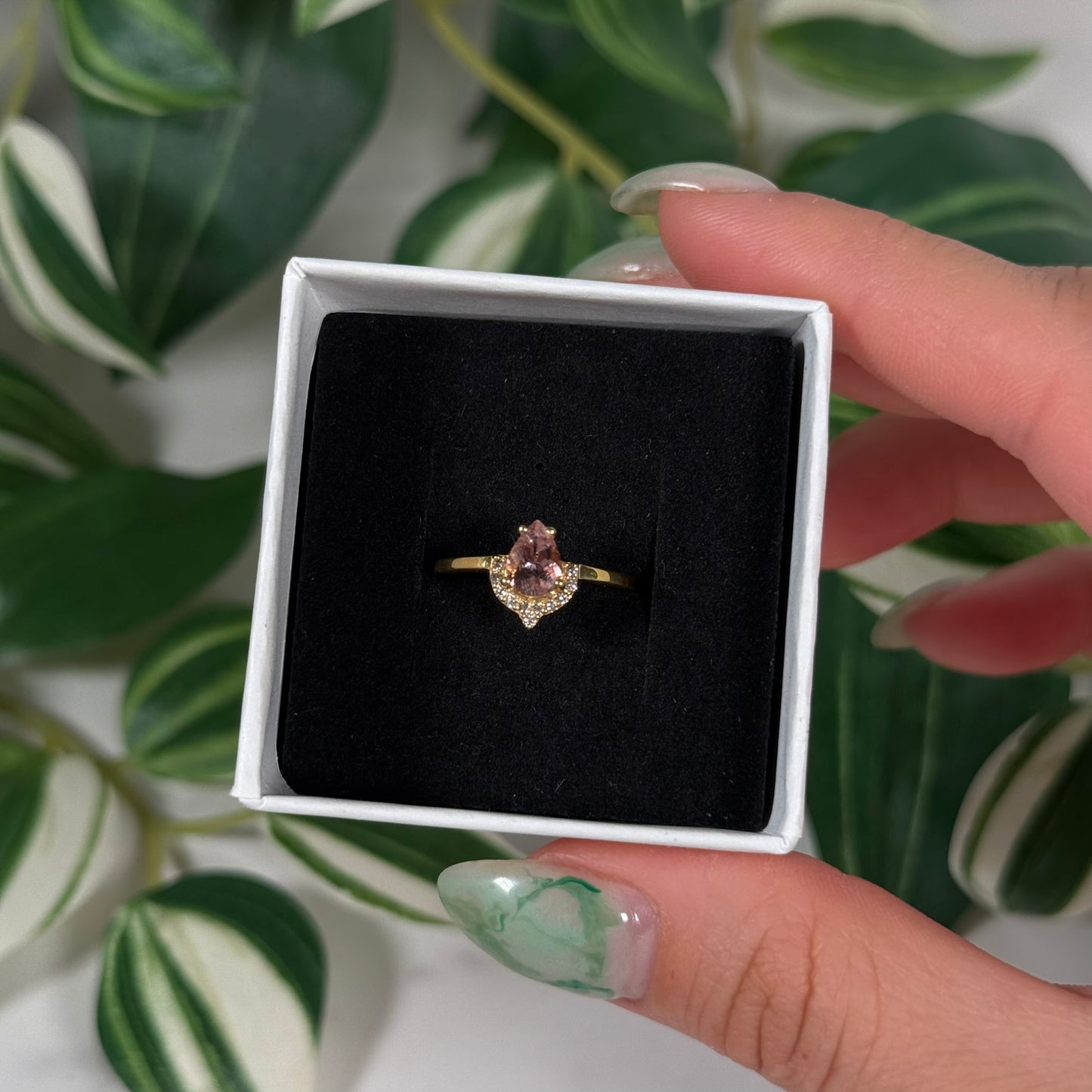 Size 6 gold plated pink tourmaline with lab grown diamonds ring