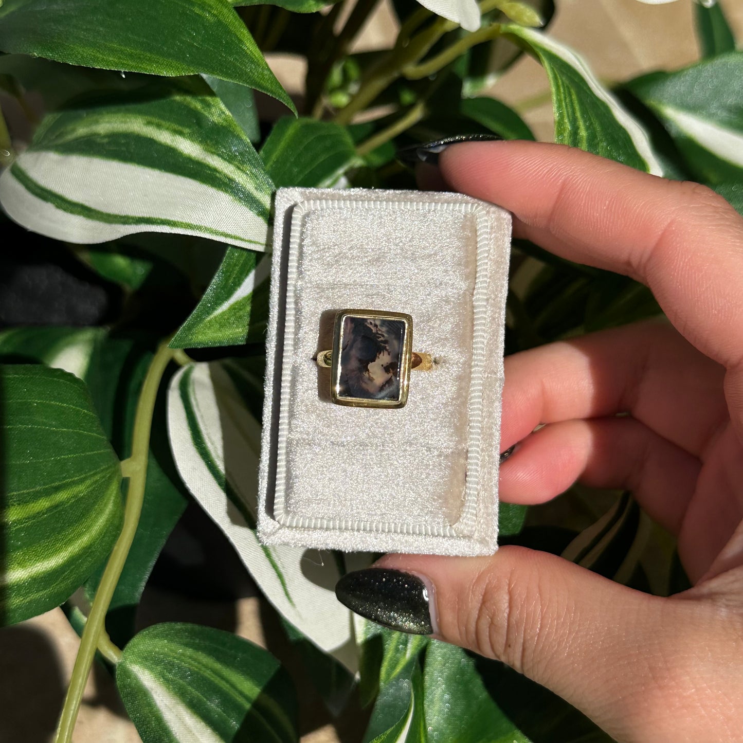 Gold plated size 7 dendritic agate ring