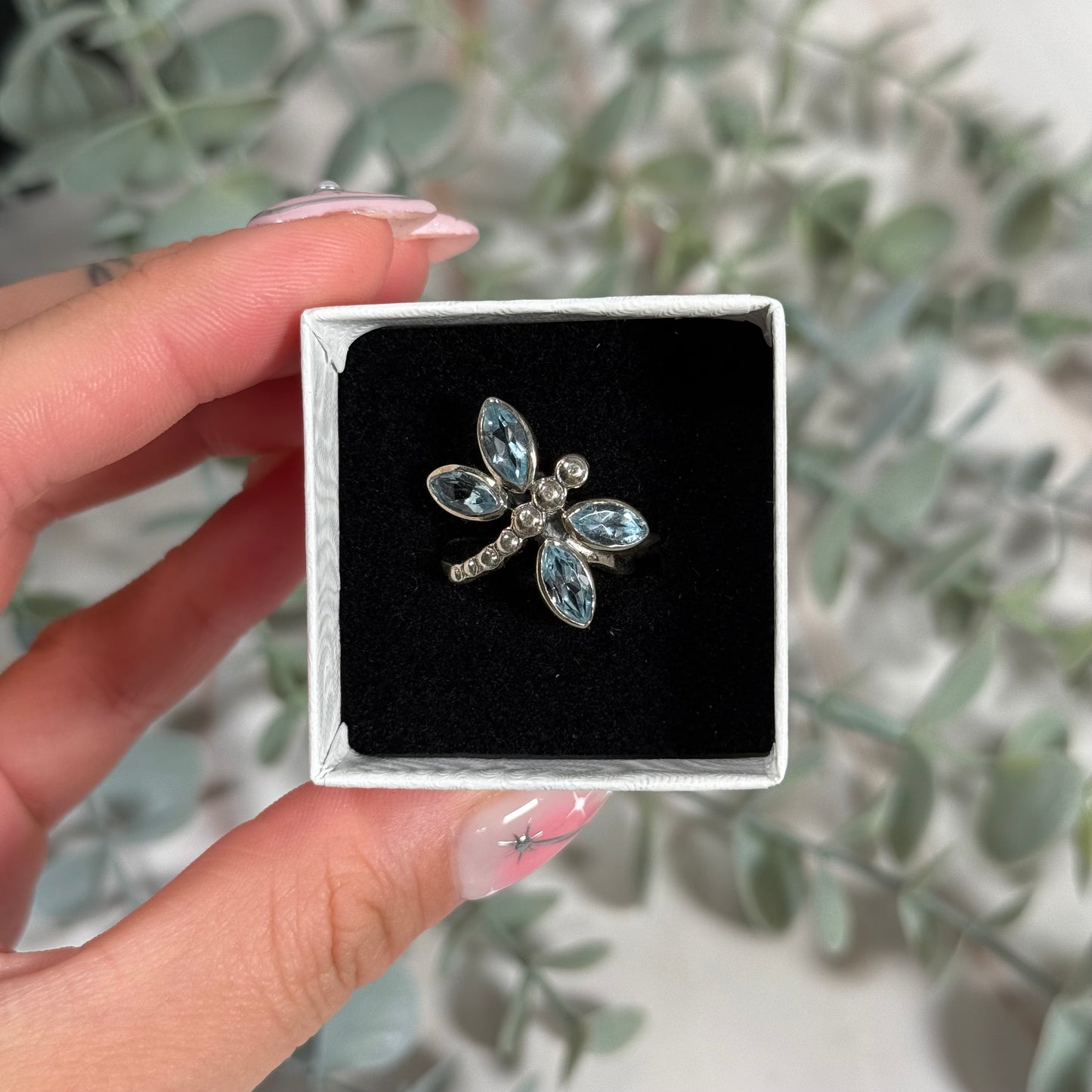 Blue topaz dragonfly ring (size 6 & 7)