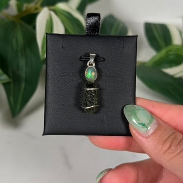 Moldavite x Ethiopian opal pendant