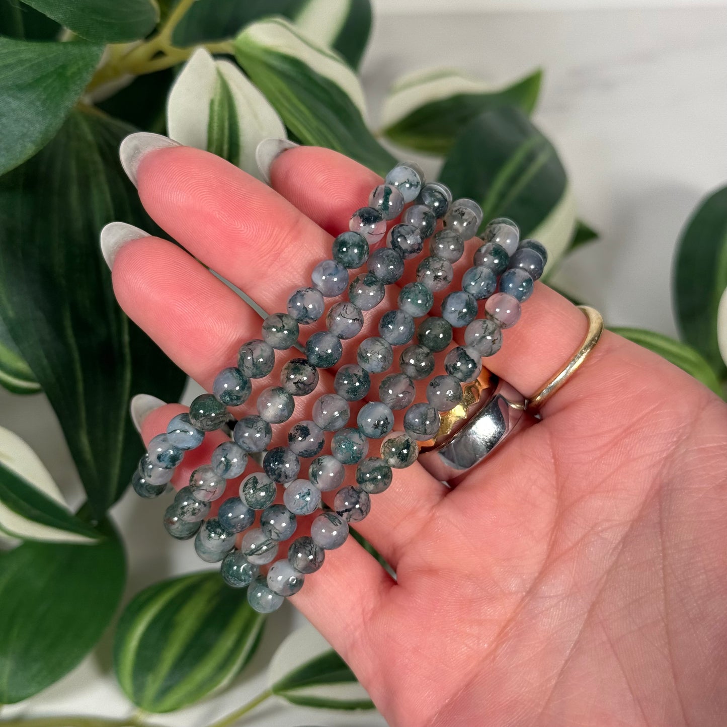 Moss agate bracelet 6mm