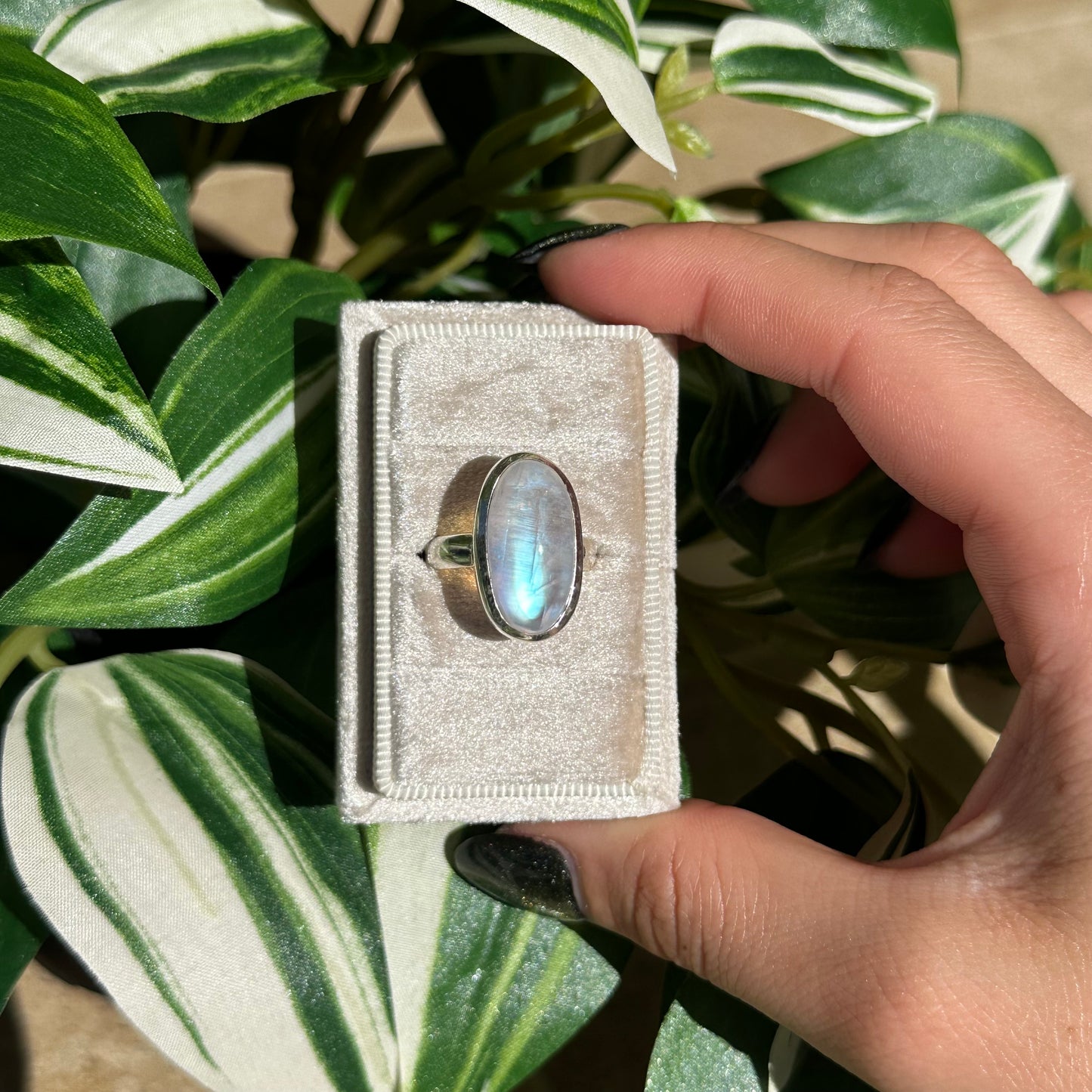 Size 7 rainbow moonstone oval ring