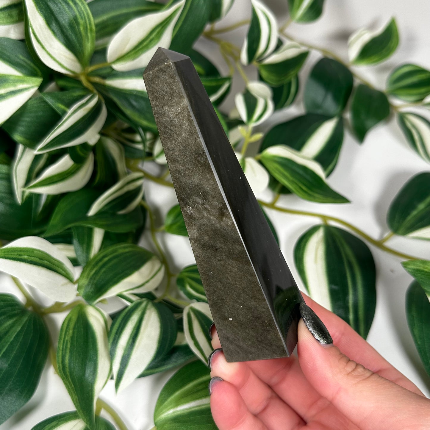 Gold sheen obsidian obelisk