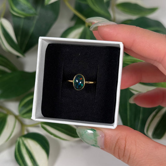 Size 6 gold plated black Ethiopian opal ring