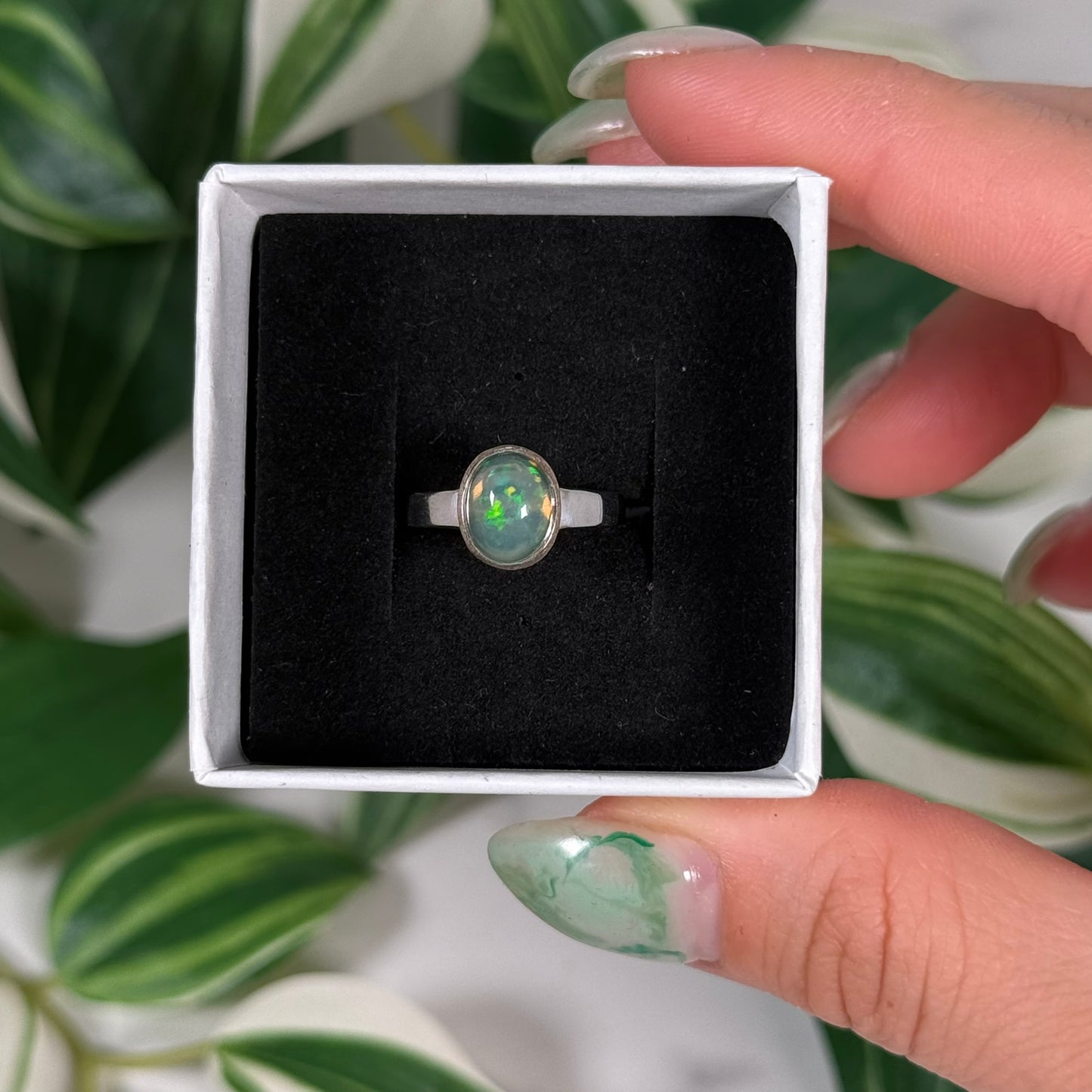 Size 5 Ethiopian opal ring E