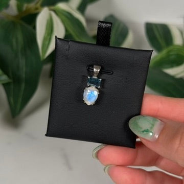 Moonstone x teal kyanite pendant