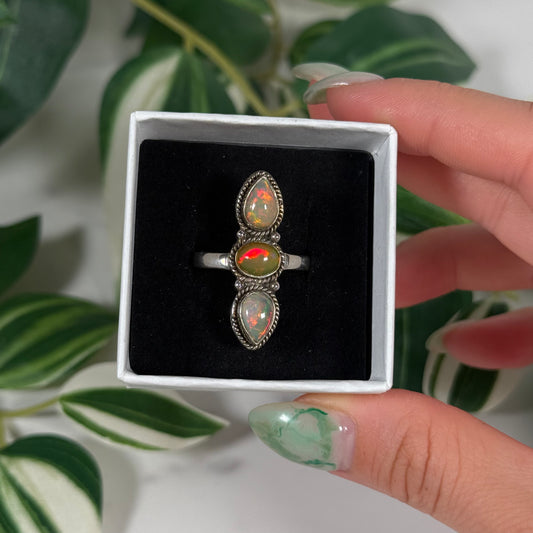Size 11 triple Ethiopian opal ring