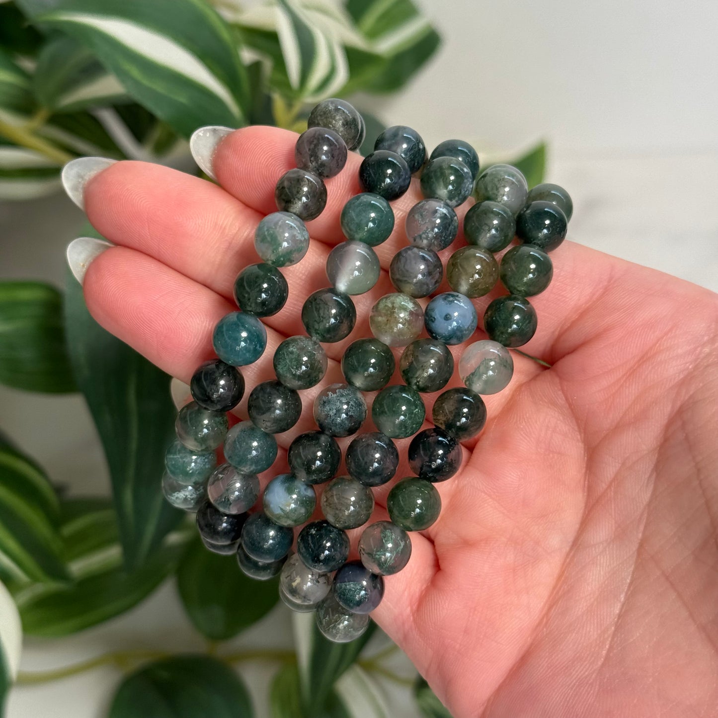 Moss agate bracelet 9mm