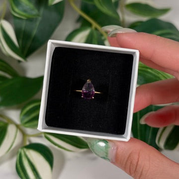 Size 6 gold plated teardrop rainbow fluorite ring