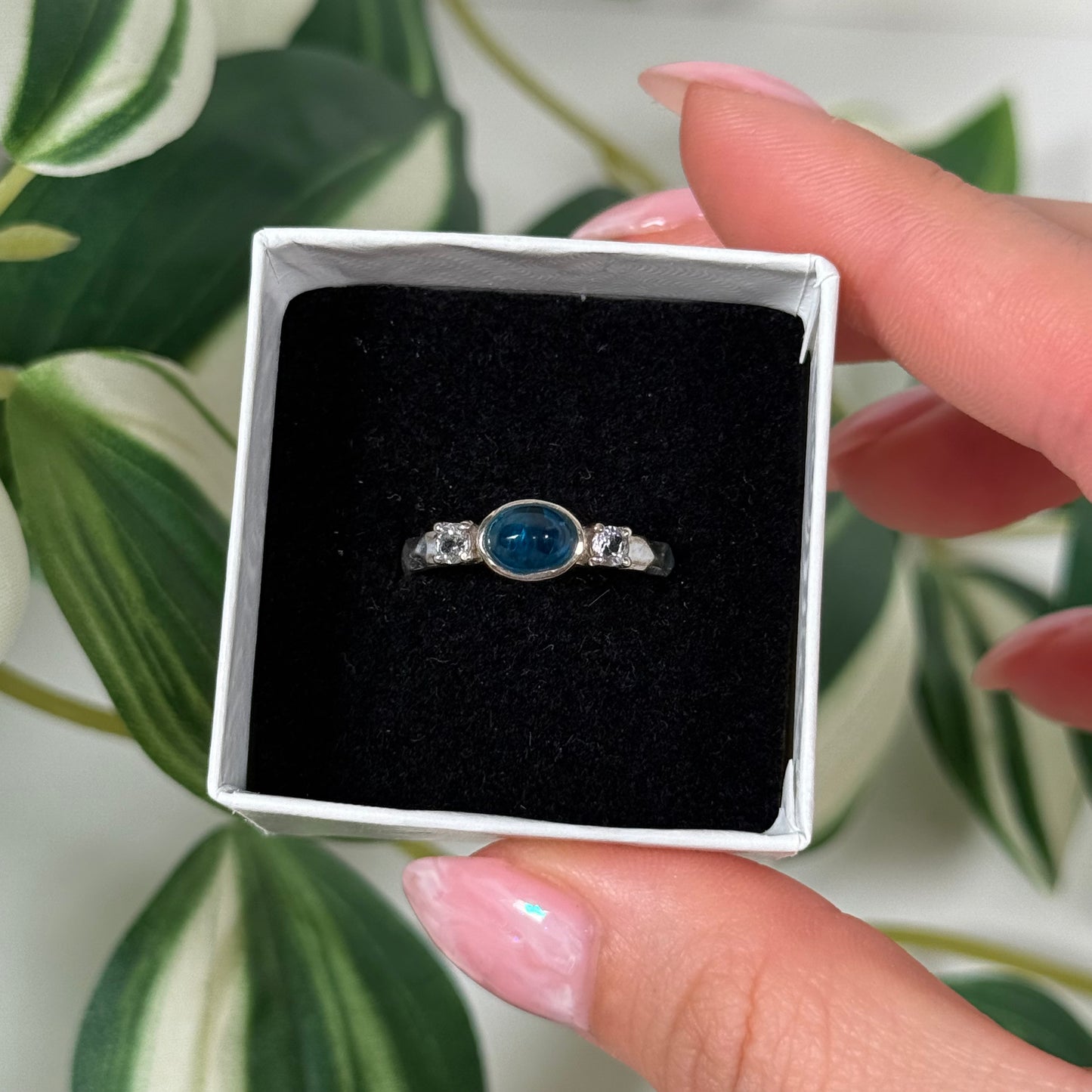 Size 8.5 blue apatite/white topaz ring
