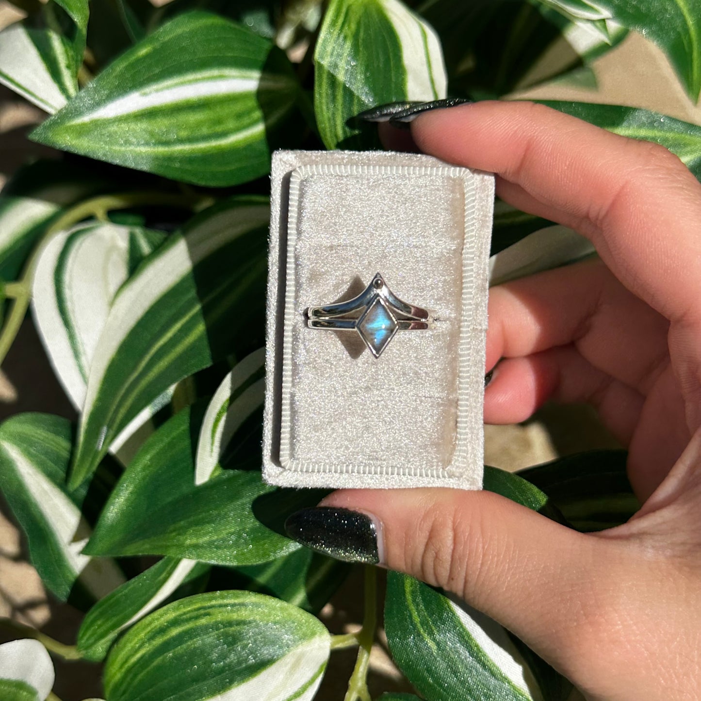 Size 10 labradorite diamond shape ring