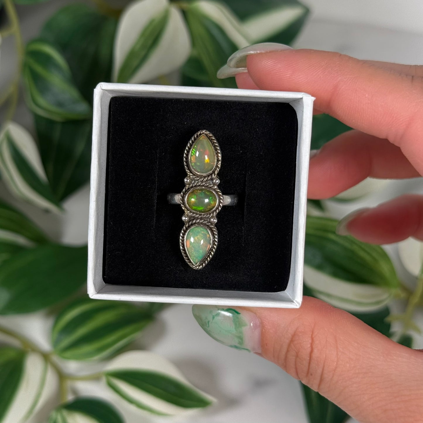 Size 5 triple Ethiopian opal ring