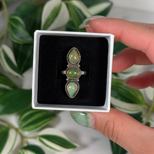 Size 5 triple Ethiopian opal ring