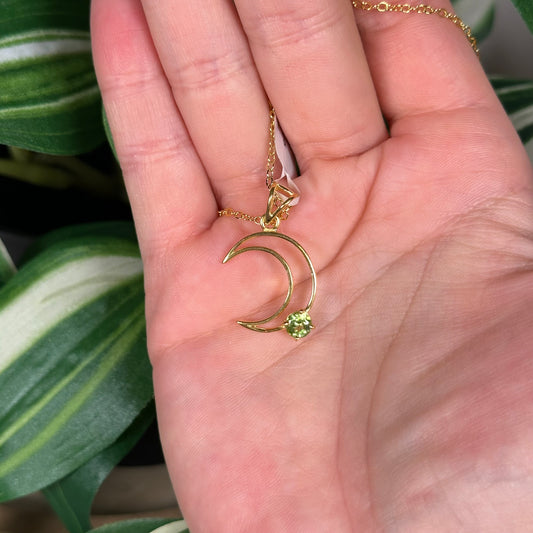 Gold plated peridot moon pendant