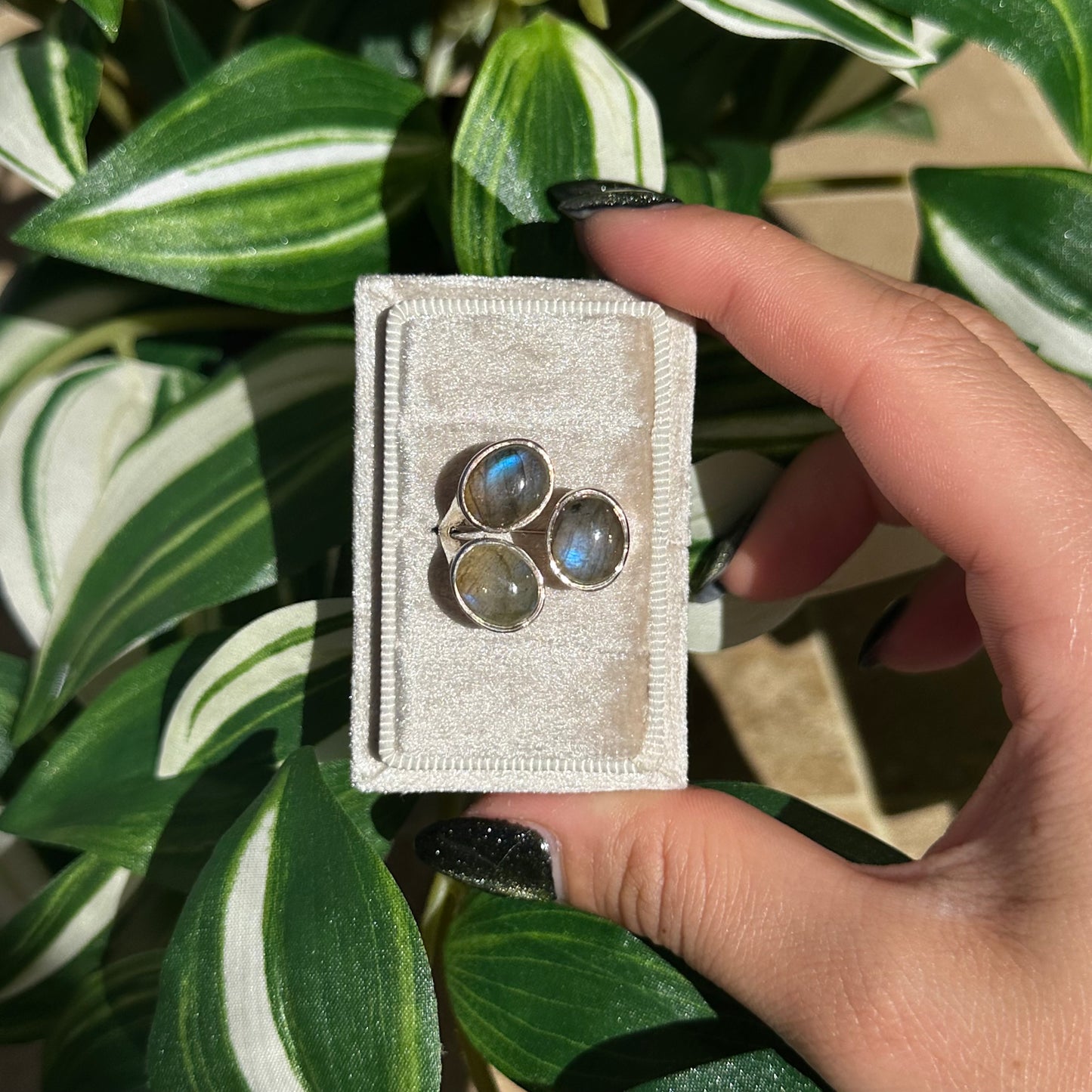 Adjustable size 9+ labradorite ring