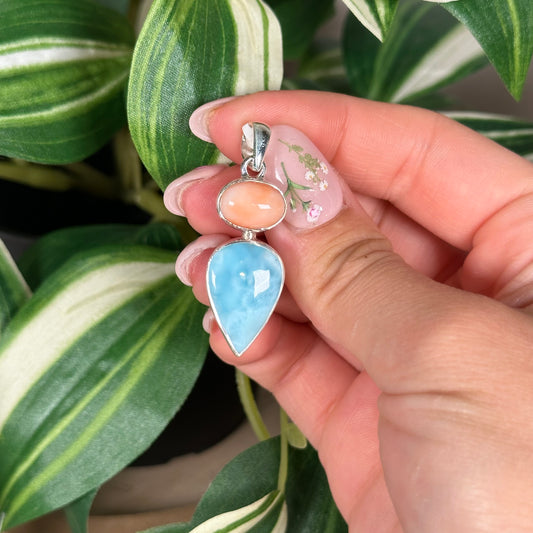 Larimar pink opal pendant