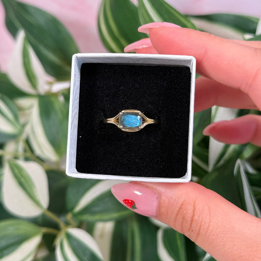 Gold plated labradorite ring (sizes 6, 7, 8, 9)