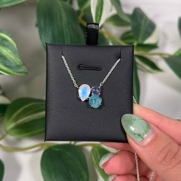 Silver moonstone/tanzanite/blue apatite necklace