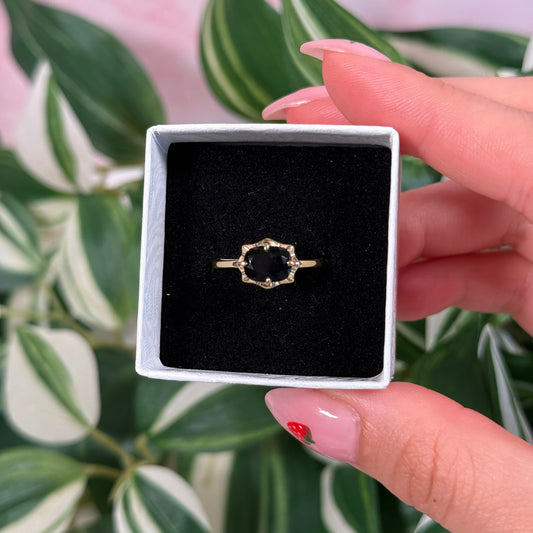Gold plated black onyx ring (sizes 6, 7, 8, 9)