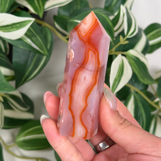 Carnelian x flower agate tower 15