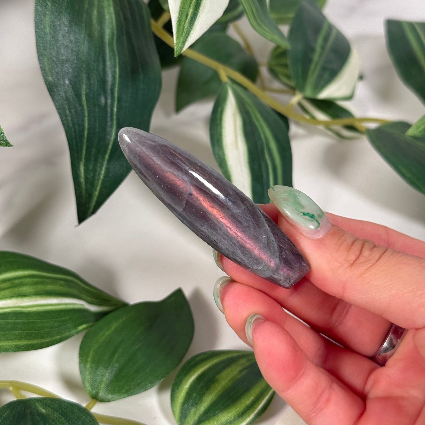 Pink labradorite hair clip (clamp style) *odd shaped